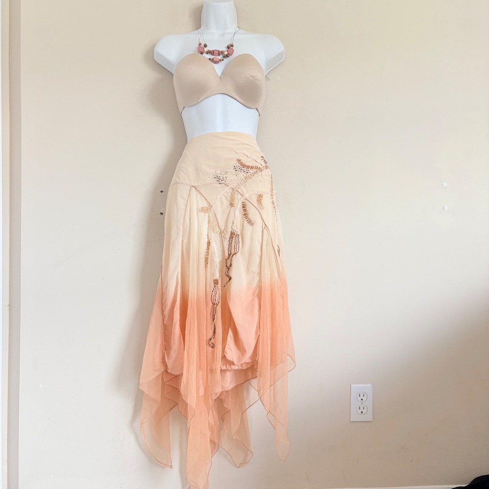 Chilli Couture Chilli Pepper Ombre Coral Beaded Handkerchief Hem Skirt Fairy 8